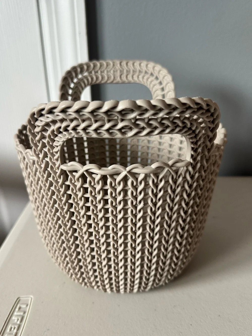 Curvers 3.0 Qt. Knit Round X-Small Storage Basket Set in Taupe